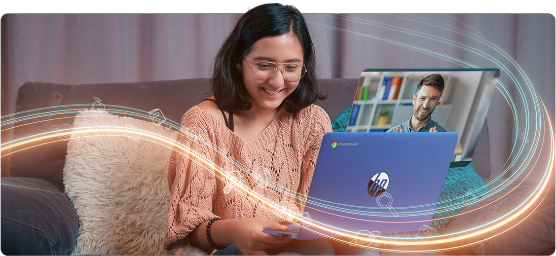 Girl using chromebook